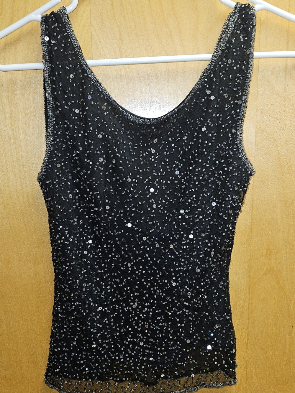 Stenay Silk Black Beaded Sequin Tank Camisole